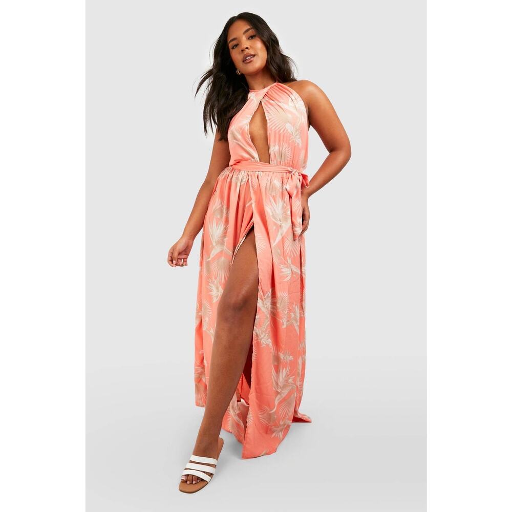 boohoo Pink Halter Style Beachy Maxi Dress Size 18